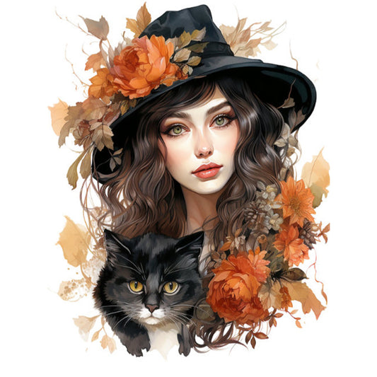 Autumn Flowers Black Hat Flower Woman - 11CT Stamped Cross Stitch 50*65CM