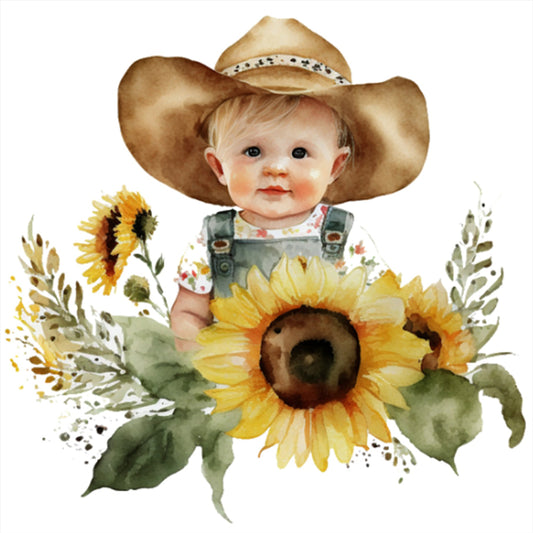 Sunflower Denim Baby - 18CT Stamped Cross Stitch 25*25CM
