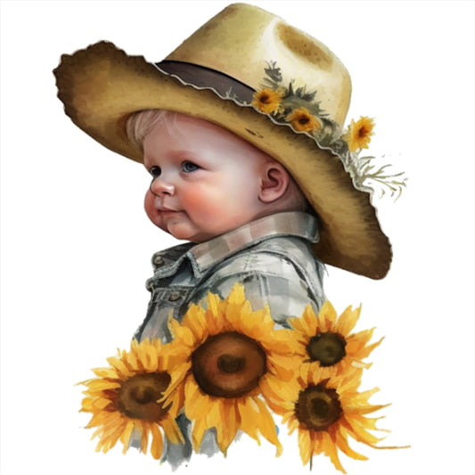 Sunflower Denim Baby - 18CT Stamped Cross Stitch 25*25CM