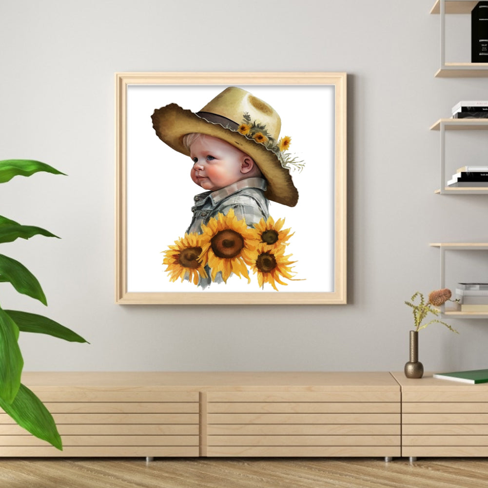 Sunflower Denim Baby - 18CT Stamped Cross Stitch 25*25CM