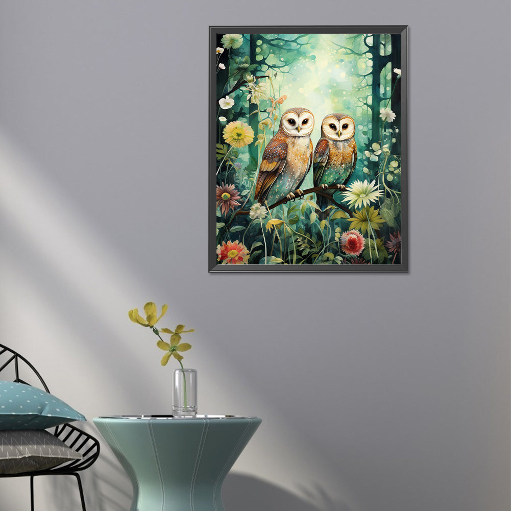 Forest Owl - Full Round Drill Diamond Painting 40*50CM