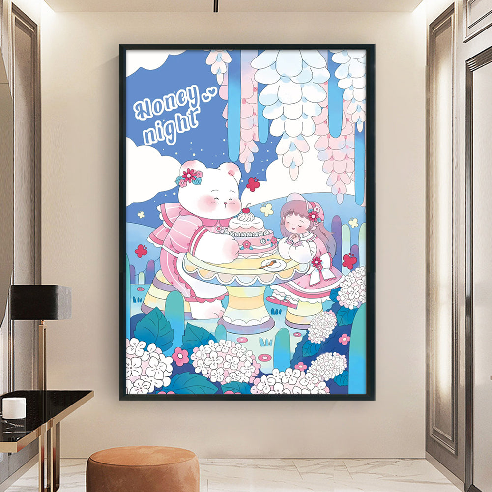 Cartoon Girl And Bear - 11CT Stamped Cross Stitch 50*70CM