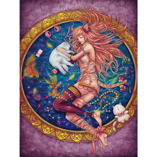 Girl And Cat - 11CT Stamped Cross Stitch 40*55CM