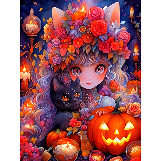 Cat Girl And Kitten - 11CT Stamped Cross Stitch 50*65CM