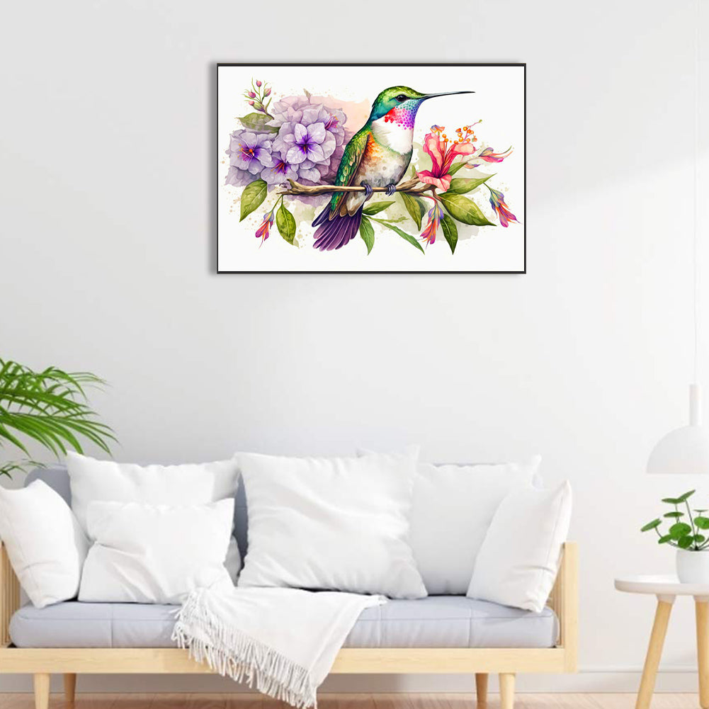 Hummingbird On Flower Branch - Full Round Drill Diamond Painting 60*40CM