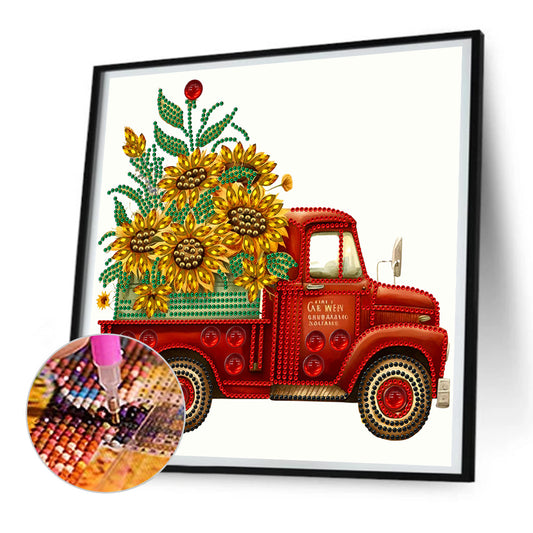 Sunflower Vintage Car - Special Shaped Drill Diamond Painting 30*30CM