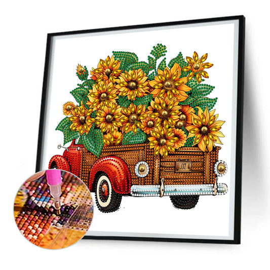 Sunflower Vintage Car - Special Shaped Drill Diamond Painting 30*30CM