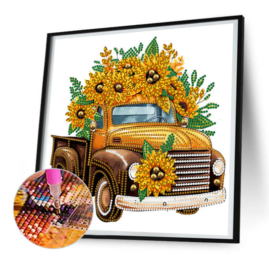 Sunflower Vintage Car - Special Shaped Drill Diamond Painting 30*30CM
