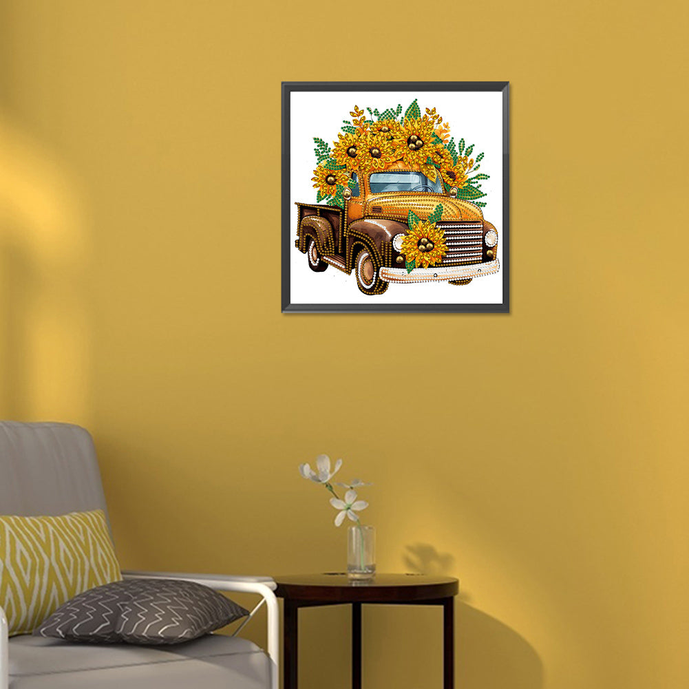 Sunflower Vintage Car - Special Shaped Drill Diamond Painting 30*30CM