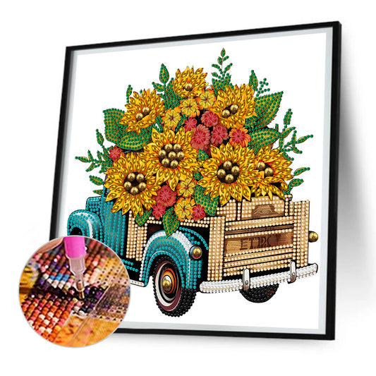Sunflower Vintage Car - Special Shaped Drill Diamond Painting 30*30CM