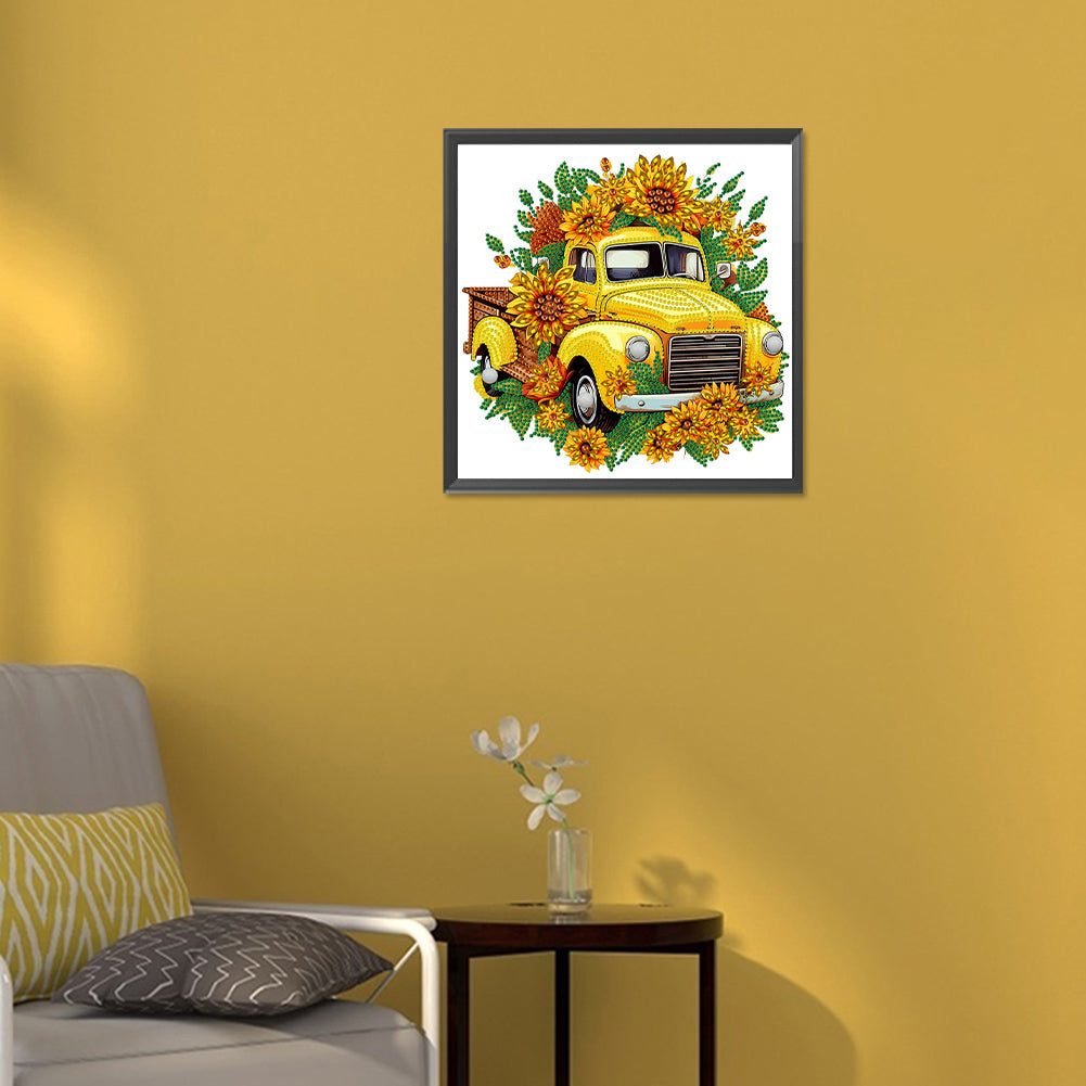 Sunflower Vintage Car - Special Shaped Drill Diamond Painting 30*30CM