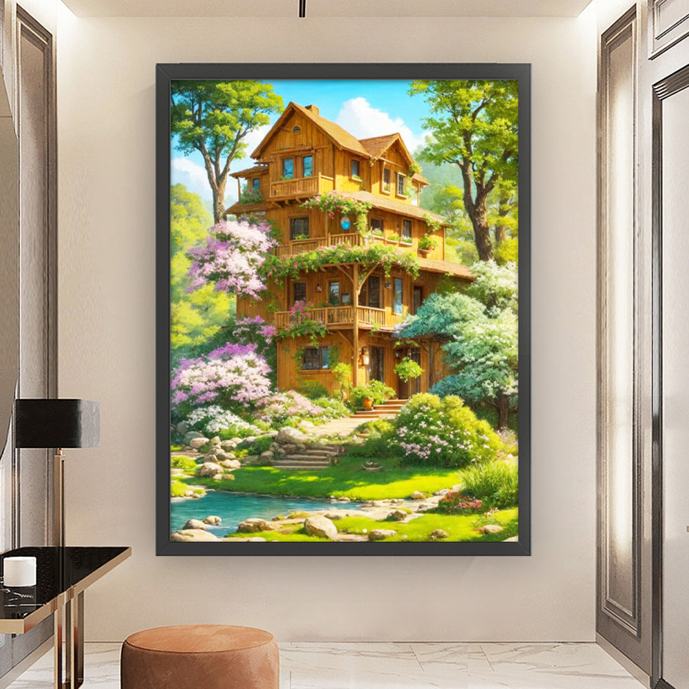 Landscape Scenery Cabin - 14CT Stamped Cross Stitch 45*60CM