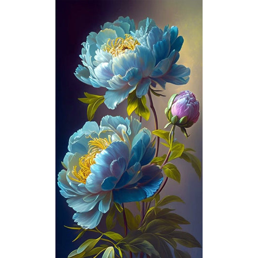 Blue Peony - Full Round Drill Diamond Painting 40*70CM