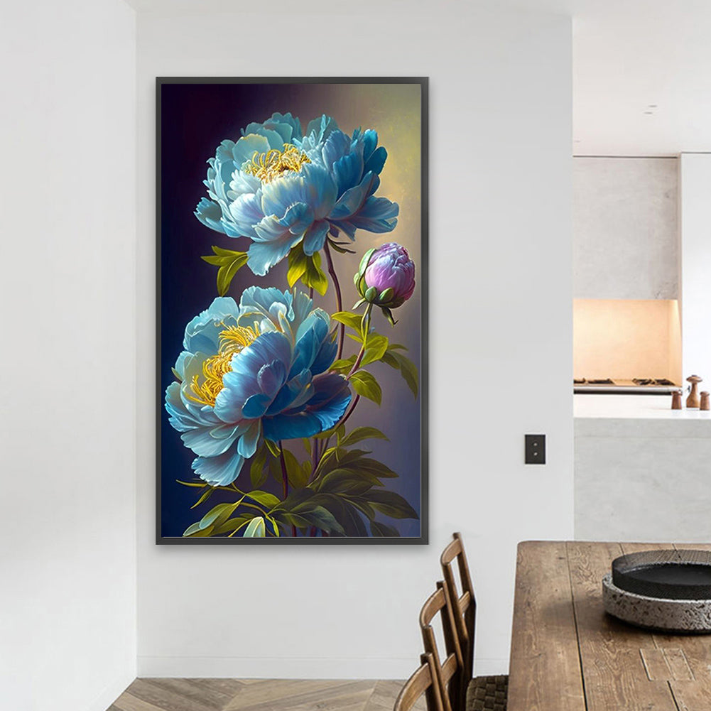 Blue Peony - Full Square Drill Diamond Painting 40*70CM