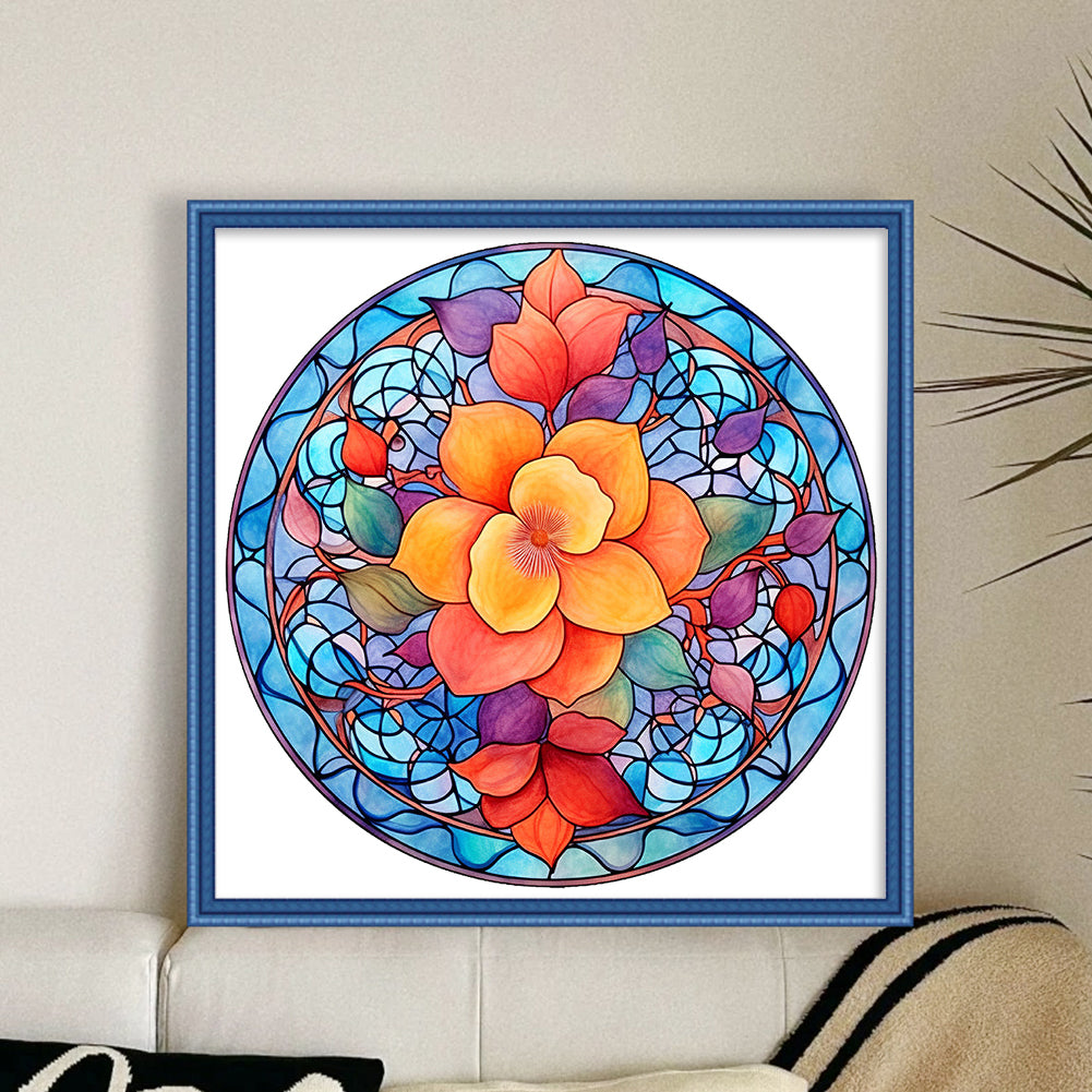 Glass Painting-Flowers - 11CT Stamped Cross Stitch 40*40CM