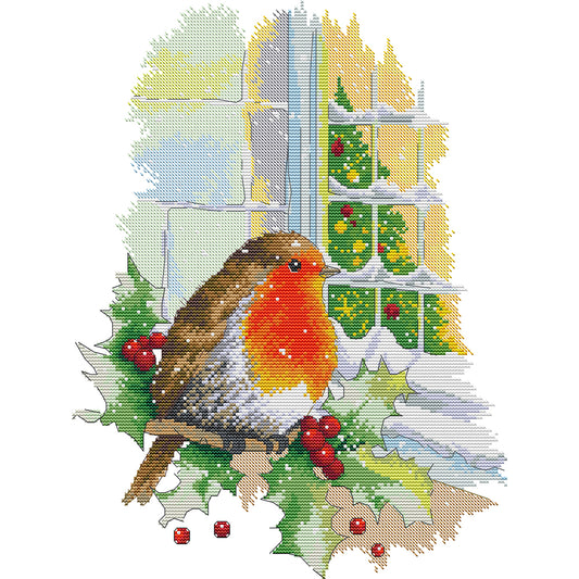 Christmas Red Bird In Front Of Window - 14CT Stamped Cross Stitch 33*41CM(Joy Sunday)