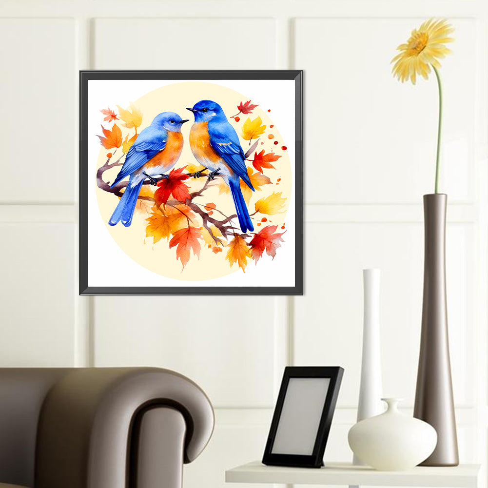 Blue Bird On Maple Tree - Full Round Drill Diamond Painting 40*40CM