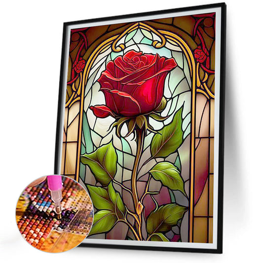 Stained Glass Rose Flower - Full Round Drill Diamond Painting 30*40CM