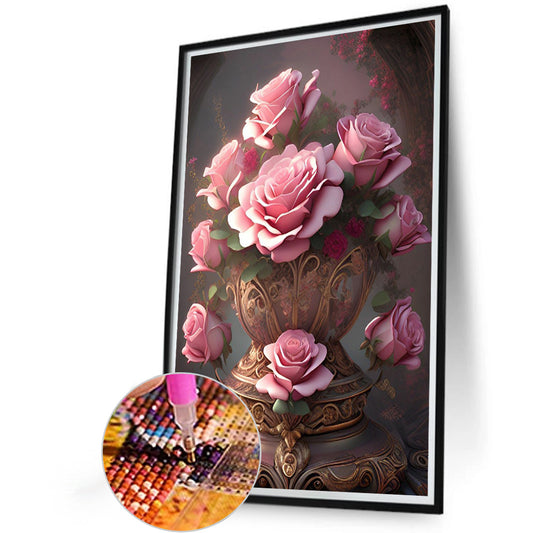 Pink Rose - Full Round Drill Diamond Painting 40*60CM