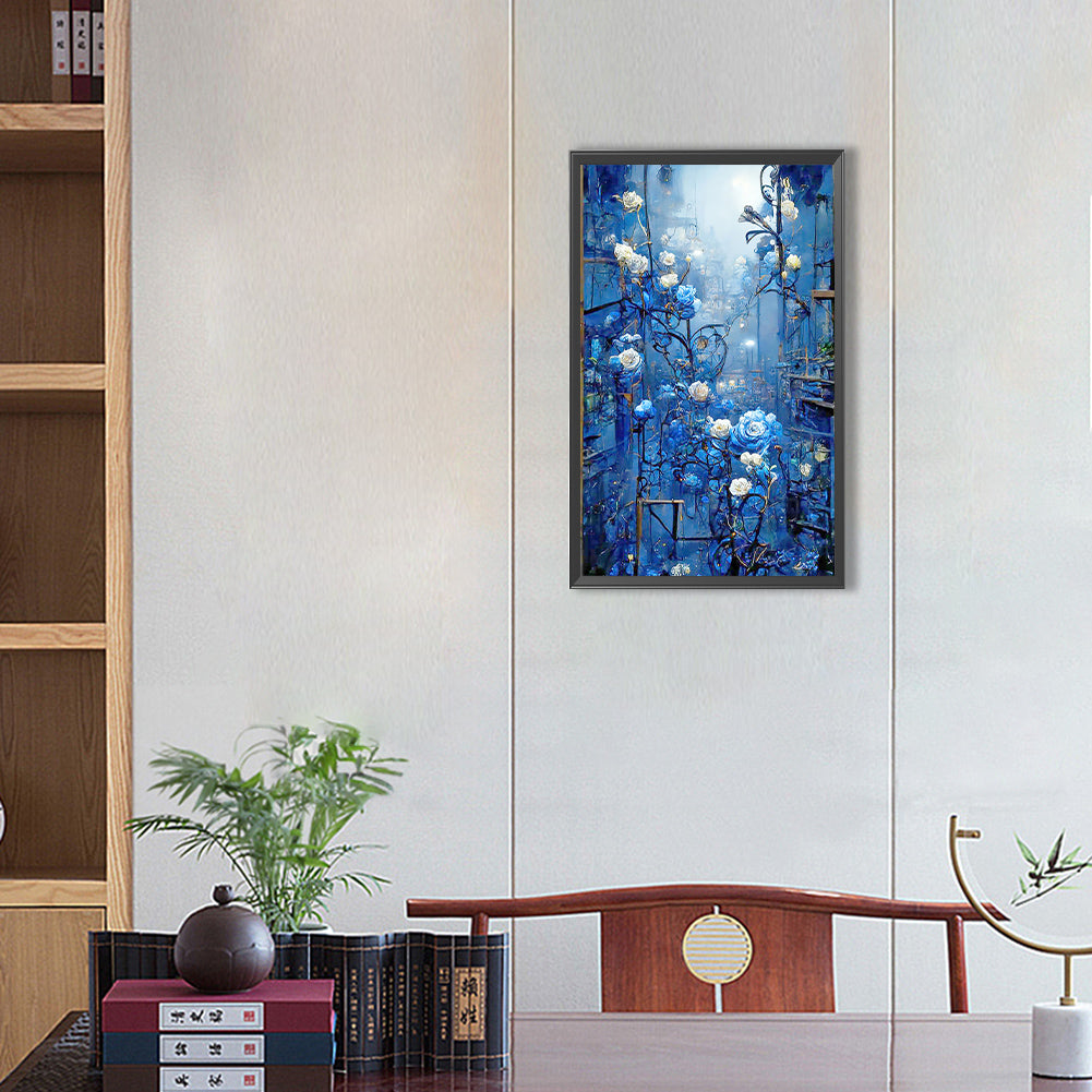 Blue Rose Secret Flower - Full Round Drill Diamond Painting 30*50CM