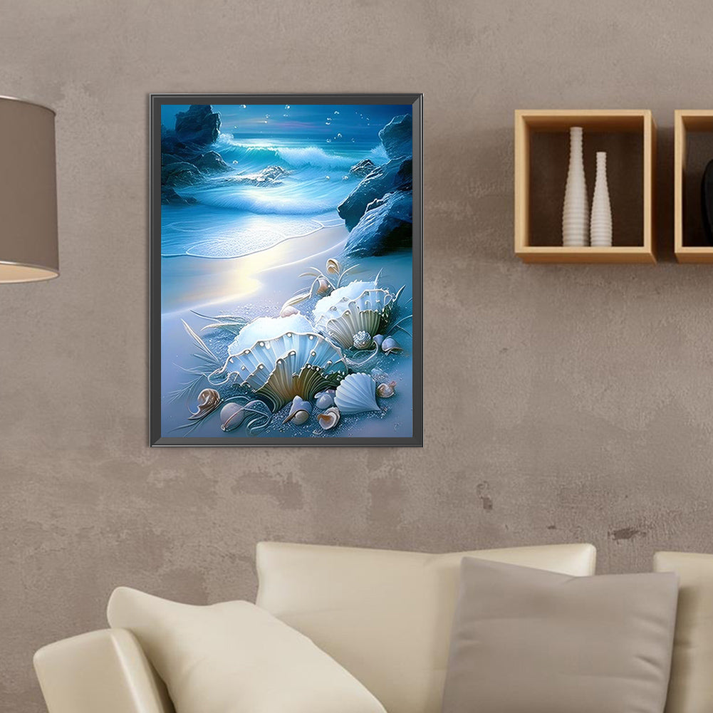 Coast Blue Seashells - Full Round Drill Diamond Painting 30*40CM