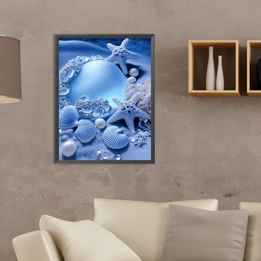 Coast Blue Seashells - Full Round Drill Diamond Painting 30*40CM