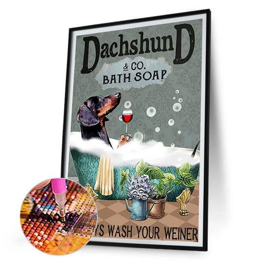 Dog Calligraphy And Painting - Full Round Drill Diamond Painting 30*45CM