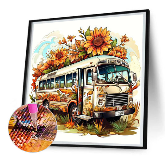 Cloud And Sunflower Bus - Full Round Drill Diamond Painting 30*30CM
