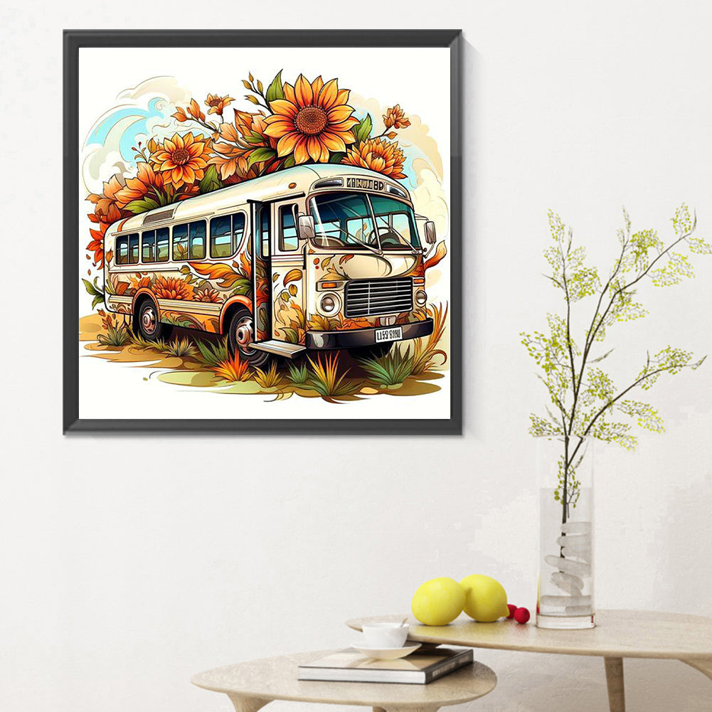 Cloud And Sunflower Bus - Full Round Drill Diamond Painting 30*30CM