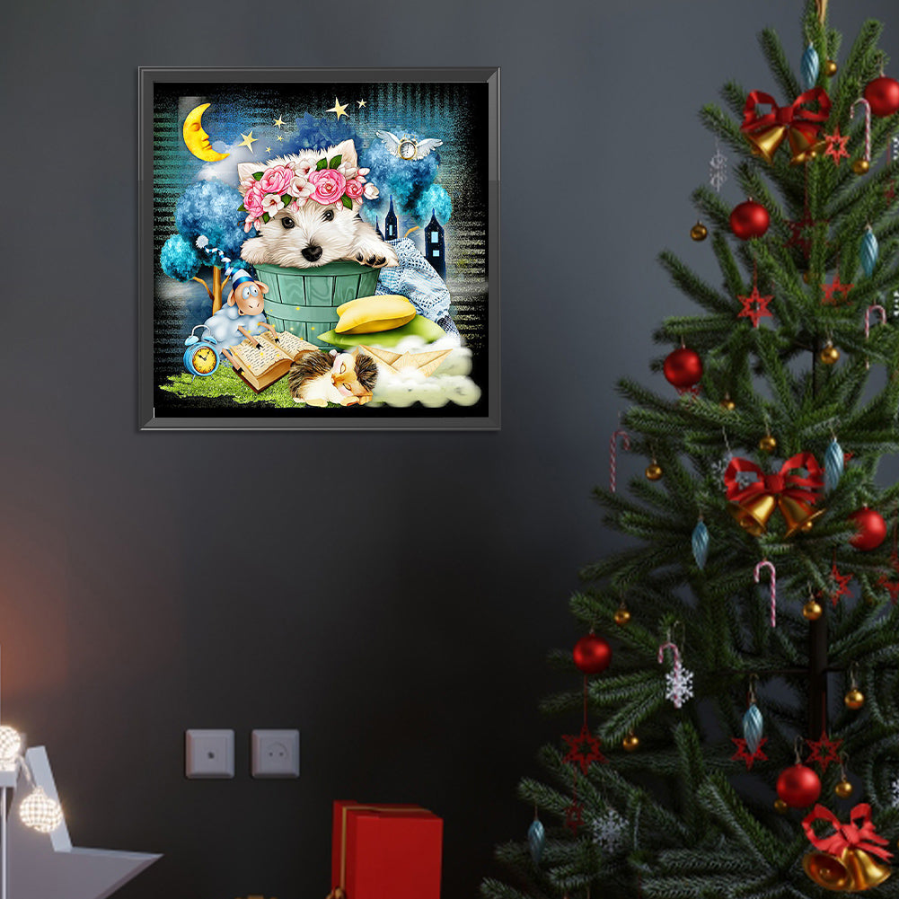 White Dog - Full Round Drill Diamond Painting 40*40CM