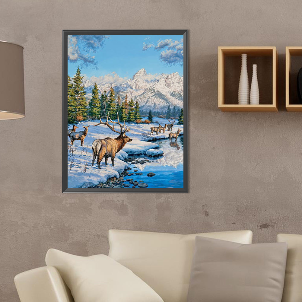 Elk In The Snow - Full Round Drill Diamond Painting 30*40CM