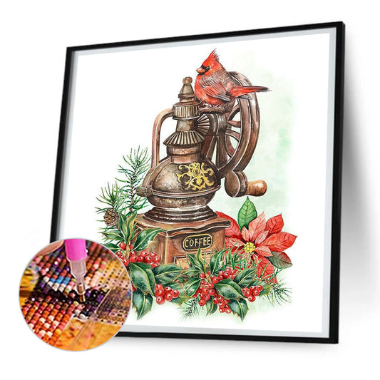 Coffee Machine With Cardinal ¡¤ White Background - Full Round Drill Diamond Painting 30*30CM
