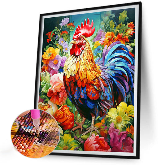 Flower Rooster - Full Round Drill Diamond Painting 30*40CM