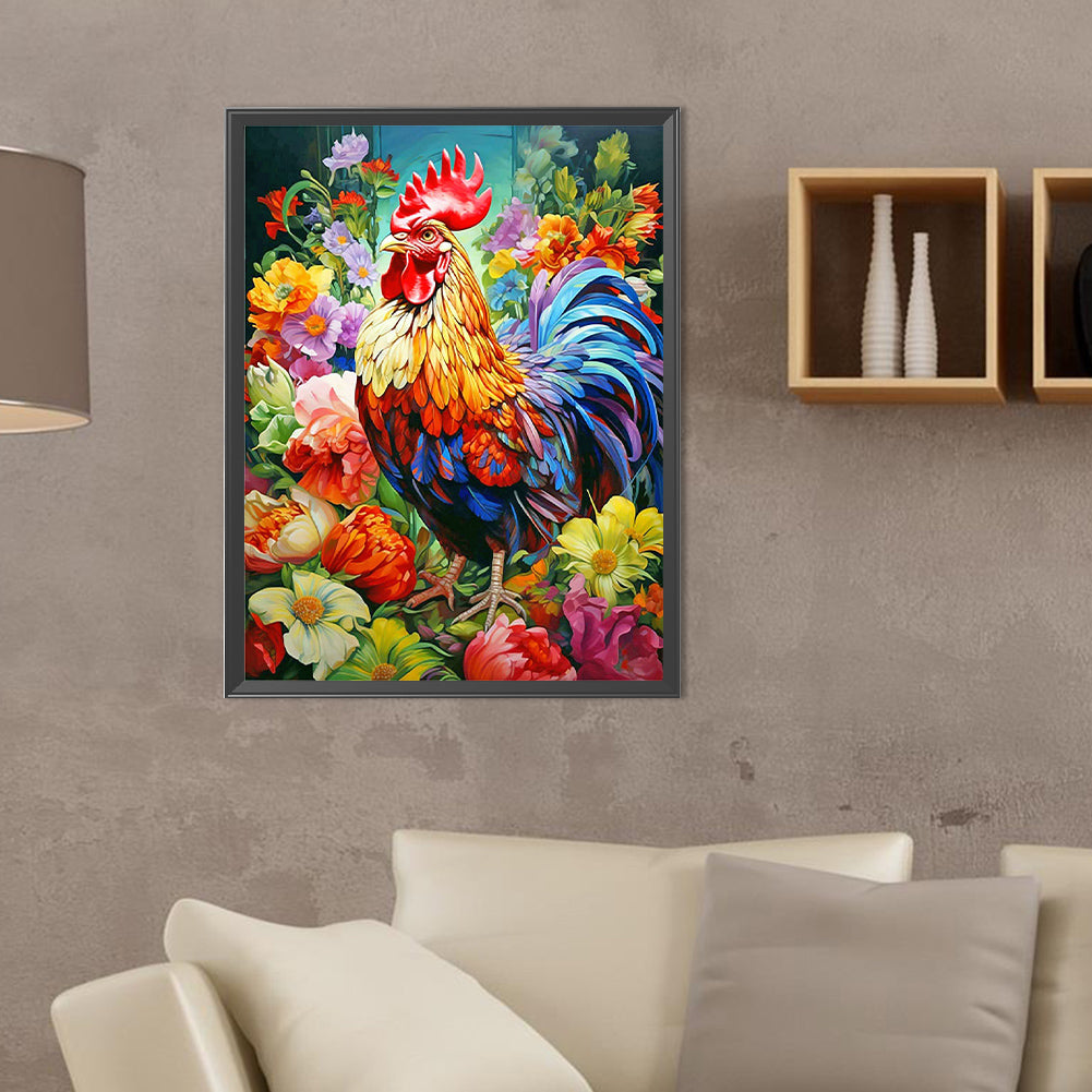 Flower Rooster - Full Round Drill Diamond Painting 30*40CM