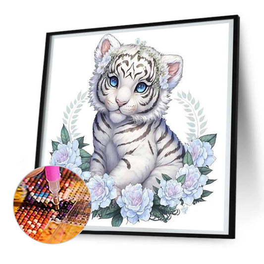 Garland White Tiger - Full Round Drill Diamond Painting 30*30CM