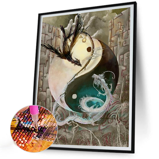 Yin Yang Double Dragon Totem - Full Round Drill Diamond Painting 30*40CM