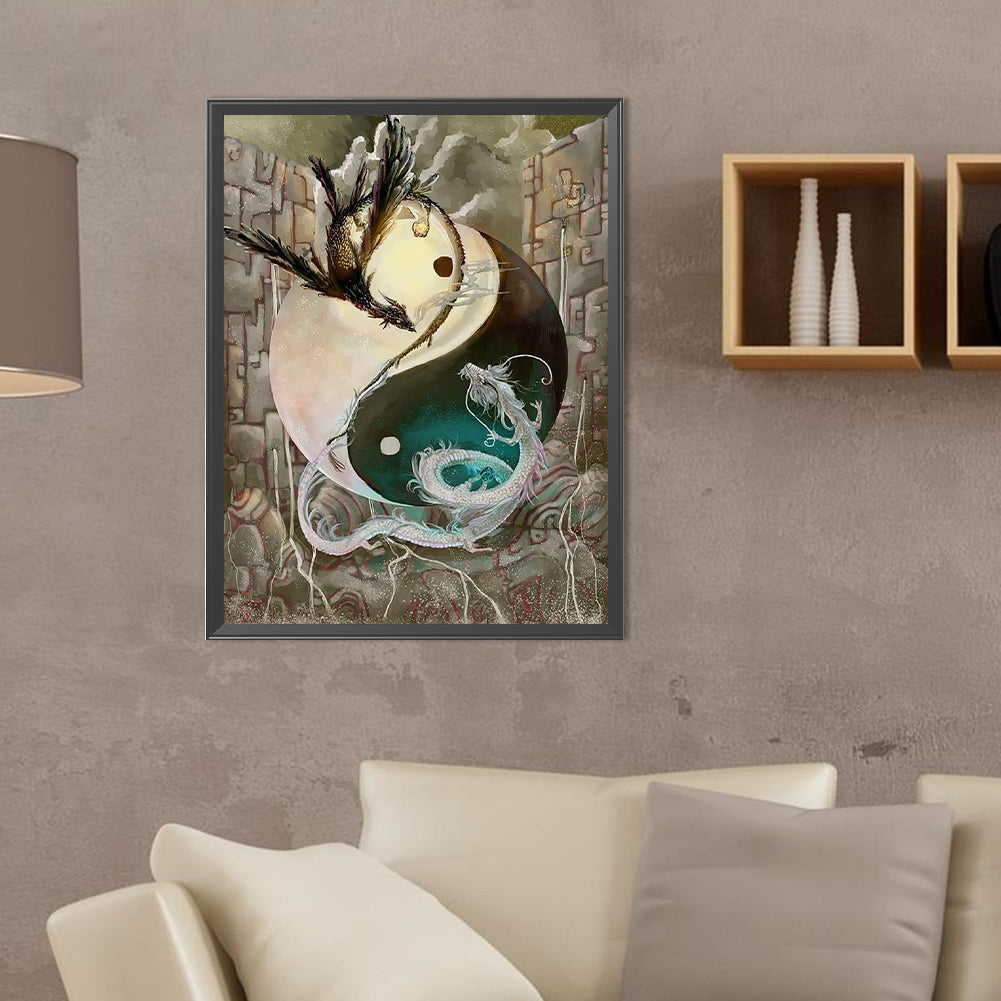 Yin Yang Double Dragon Totem - Full Round Drill Diamond Painting 30*40CM