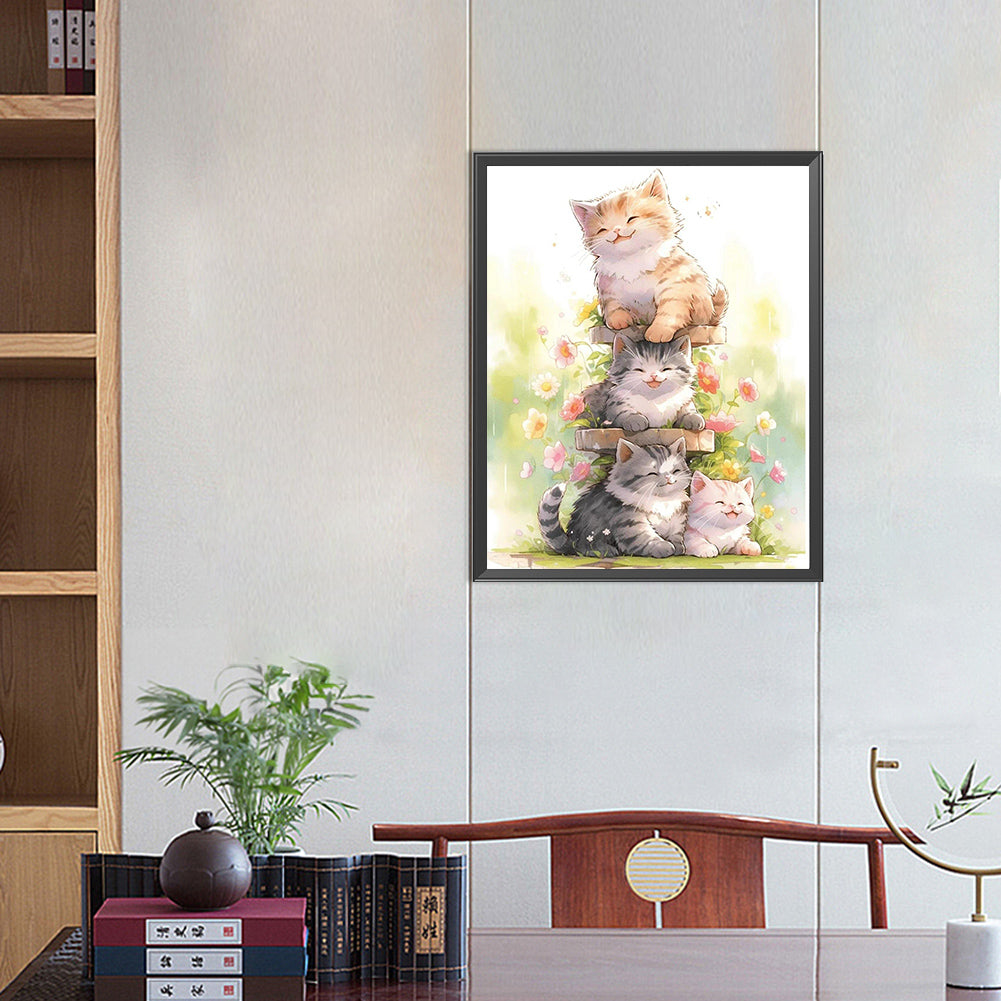 Happy Cat - Full AB Dril Square Diamond Painting 40*50CM
