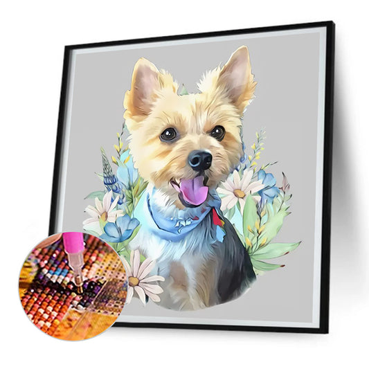 Flower Dog - Full Round Drill Diamond Painting 30*30CM