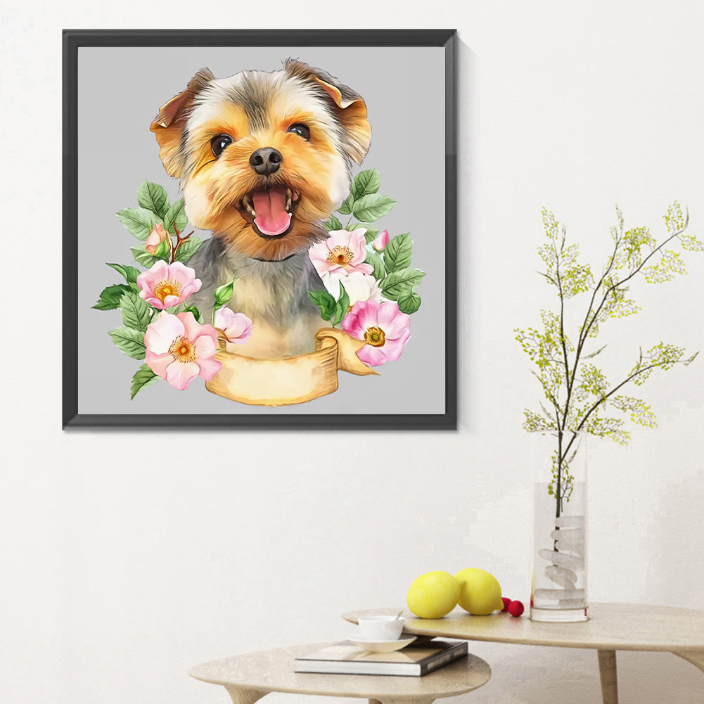Flower Dog - Full Round Drill Diamond Painting 30*30CM