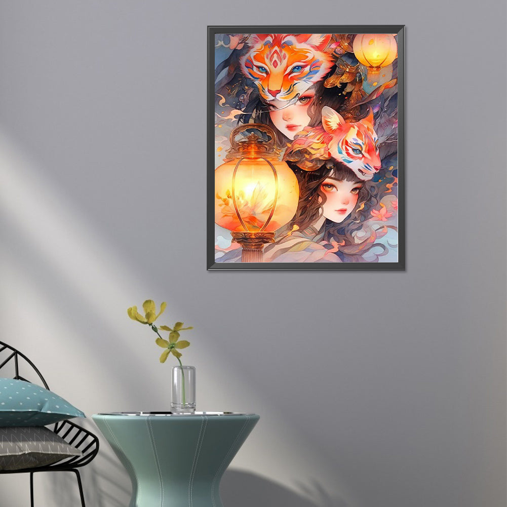 Fox Mask Girl - Full Round Drill Diamond Painting 40*50CM