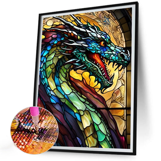 Stained Glass Dragon - Full Round Drill Diamond Painting 30*40CM