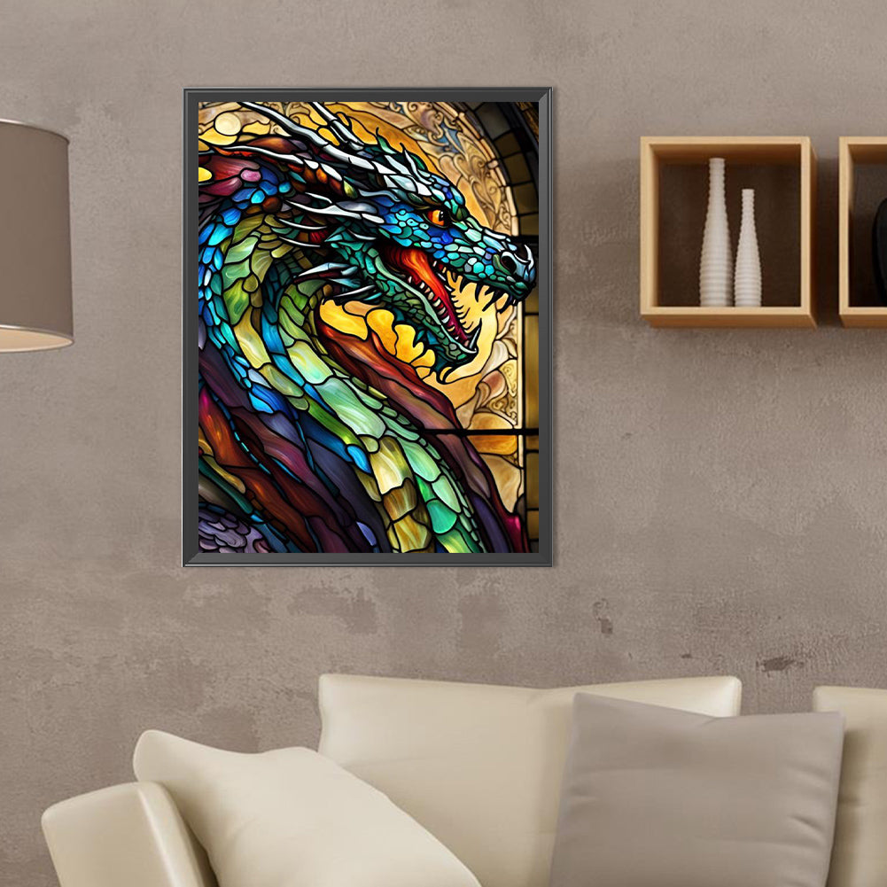 Stained Glass Dragon - Full Round Drill Diamond Painting 30*40CM