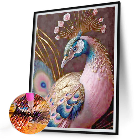 Pink Peacock - Full Round Drill Diamond Painting 30*40CM