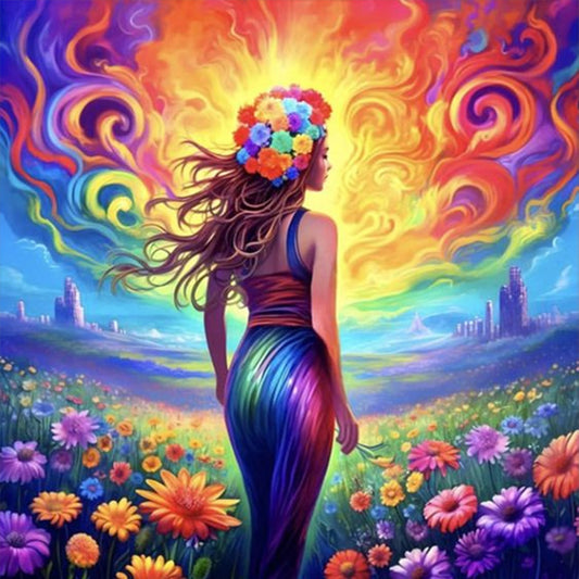 Flower Woman - 18CT Stamped Cross Stitch 50*50CM