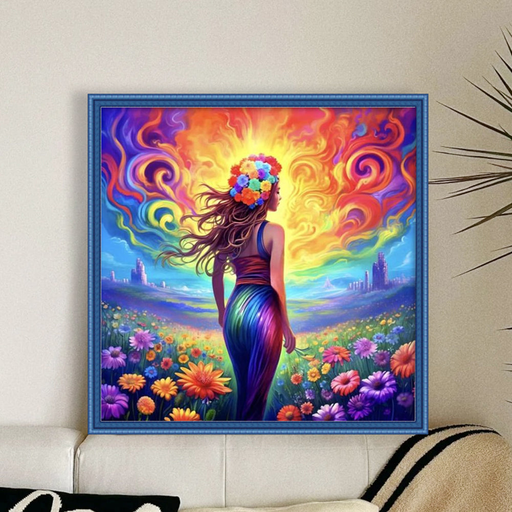 Flower Woman - 18CT Stamped Cross Stitch 50*50CM