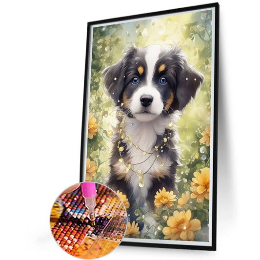 Flower Dog - Full Round Drill Diamond Painting 40*60CM