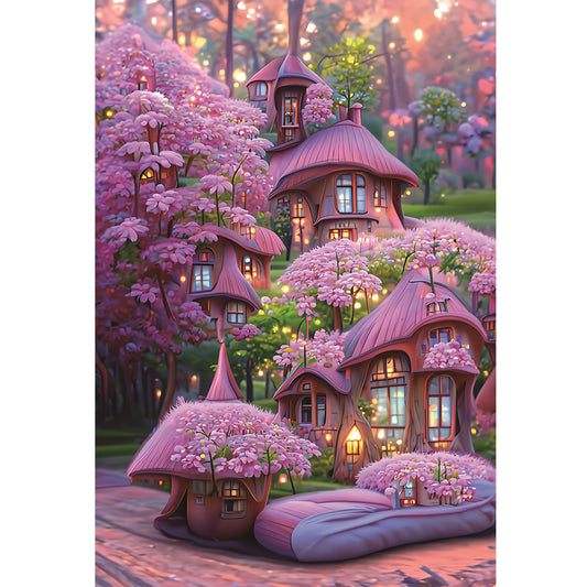 Pink Cabin - 11CT Stamped Cross Stitch 52*72CM