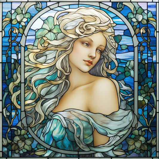 Glass Painting - Woman - 14CT Stamped Cross Stitch 40*40CM