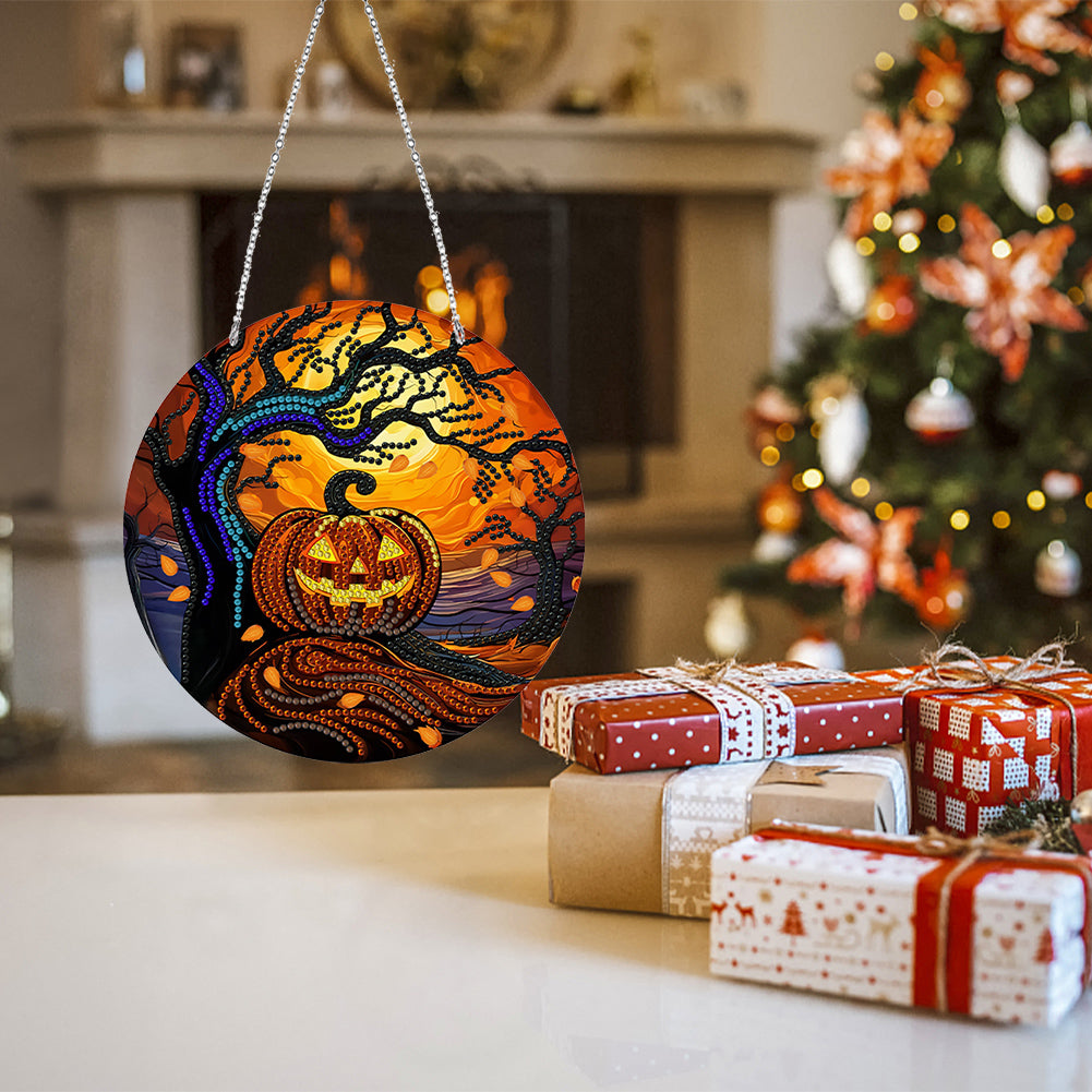Suncatcher Double Sided Jack O Lantern Diamond Painting Hanging Decor with Chain